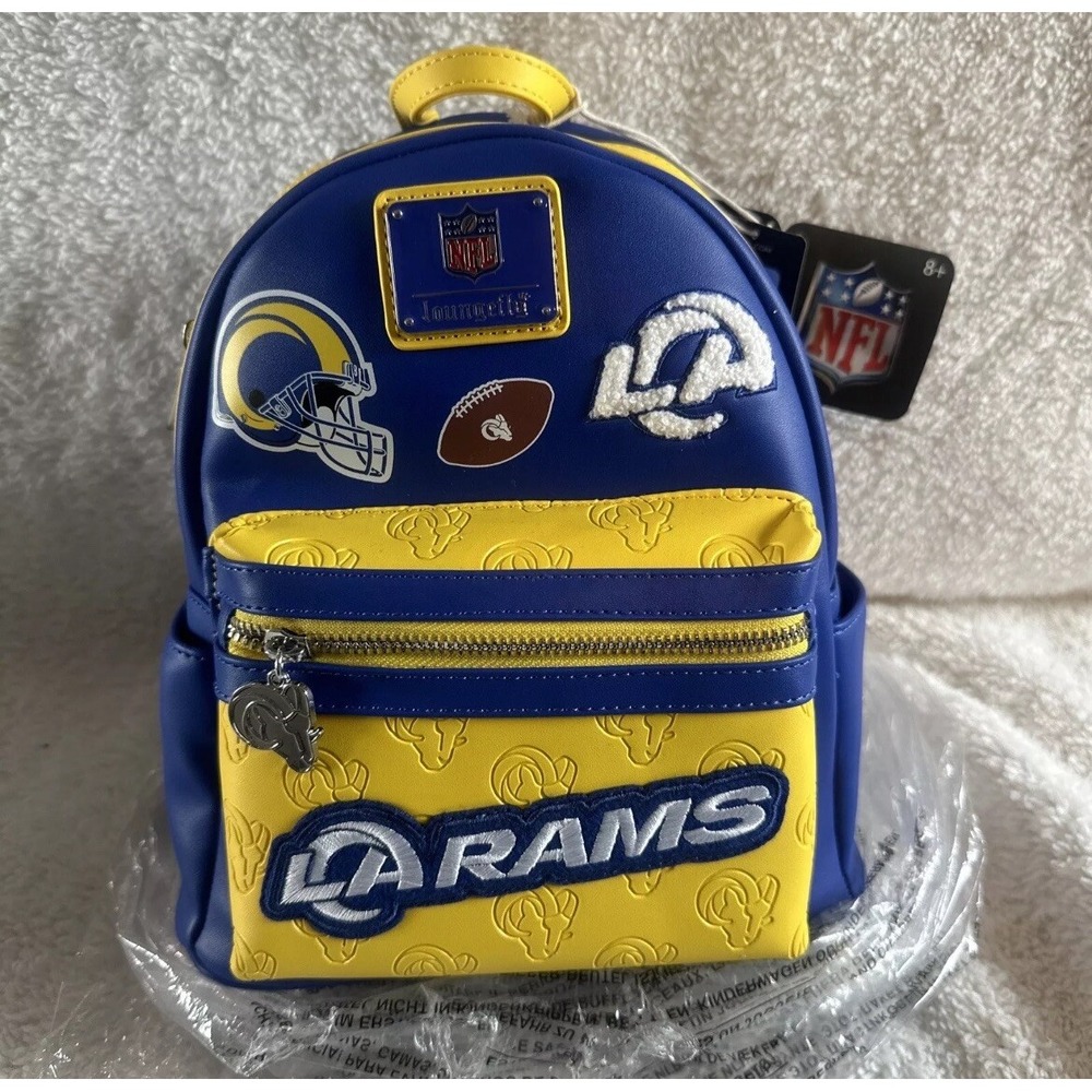 Brand New With Tags Loungefly NFL: LA Rams Mini Backpack with patches Football